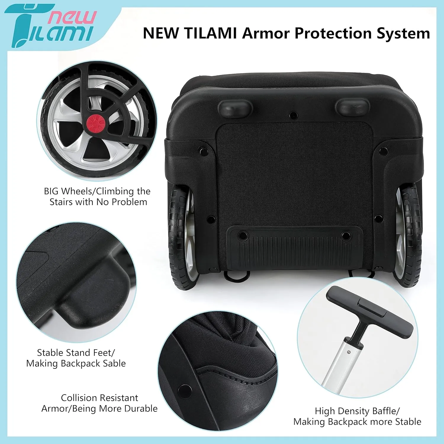 NEW TILAMI 19 Inch Rolling Backpack with Lunch Bags Wheeled Computer Laptop Backpack Bookbag Roller Travel Bag for Women Men, Black