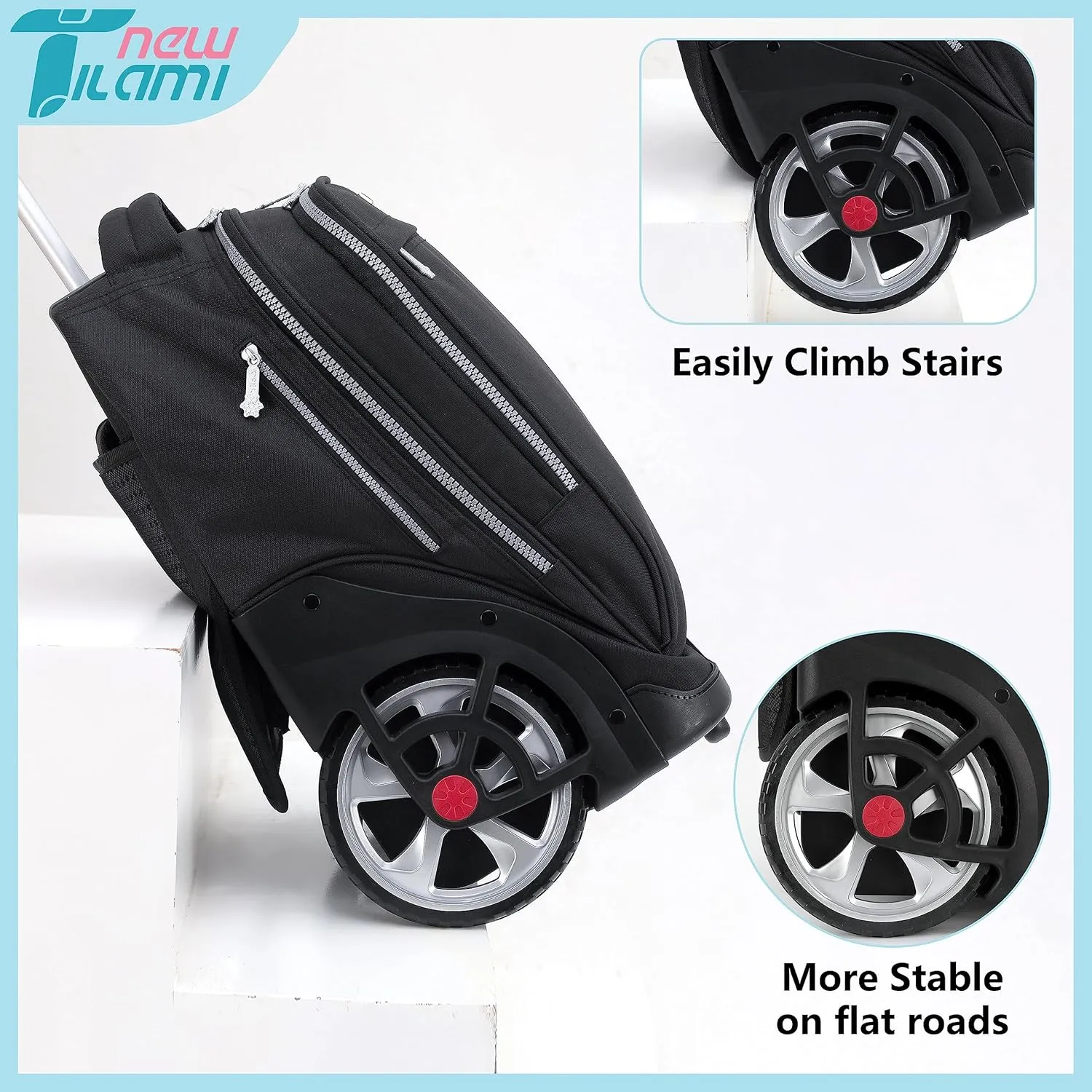 NEW TILAMI 19 Inch Rolling Backpack with Lunch Bags Wheeled Computer Laptop Backpack Bookbag Roller Travel Bag for Women Men, Black
