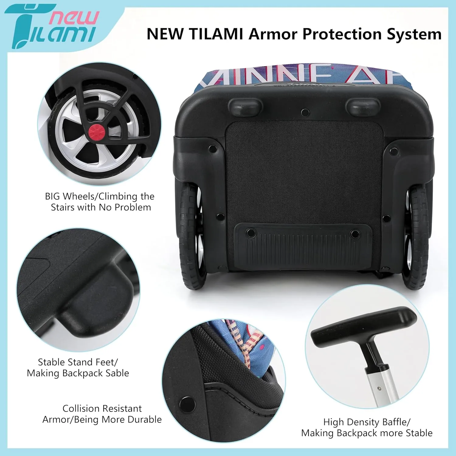 NEW TILAMI Rolling Backpack 19 inch Teens Rolling Backpack Cute Wheeled Computer Laptop Backpack Bookbag Roller Travel Bag College, City (No USB interface)