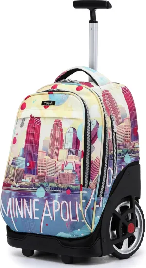 NEW TILAMI Rolling Backpack 19 inch Teens Rolling Backpack Cute Wheeled Computer Laptop Backpack Bookbag Roller Travel Bag College, City (No USB interface)
