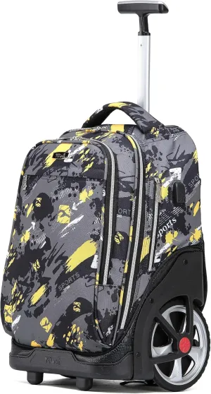 NEW TILAMI Rolling Backpack 19 inch Teens Rolling Backpack Cute Wheeled Computer Laptop Backpack Bookbag Roller Travel Bag College, Doodle Yellow