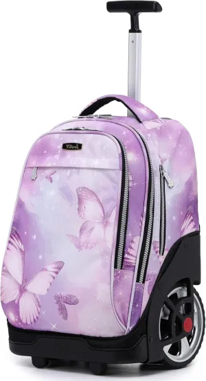 NEW TILAMI Rolling Backpack 19 inch Teens Rolling Backpack Cute Wheeled Computer Laptop Backpack Bookbag Roller Travel Bag College, Evening Butterfly (No USB interface)