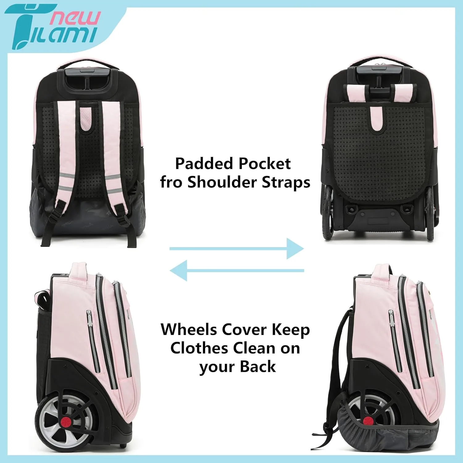 NEW TILAMI Rolling Backpack 19 inch Teens Rolling Backpack Cute Wheeled Computer Laptop Backpack Bookbag Roller Travel Bag College, Flower Fairy (No USB interface)