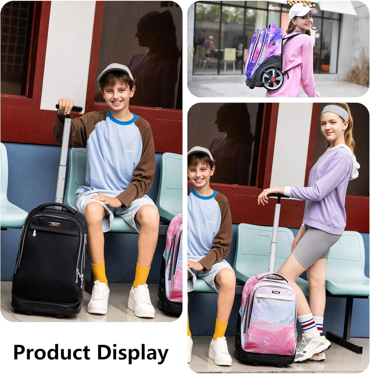 NEW TILAMI Rolling Backpack 19 inch Teens Rolling Backpack Cute Wheeled Computer Laptop Backpack Bookbag Roller Travel Bag College, Flower Fairy (No USB interface)