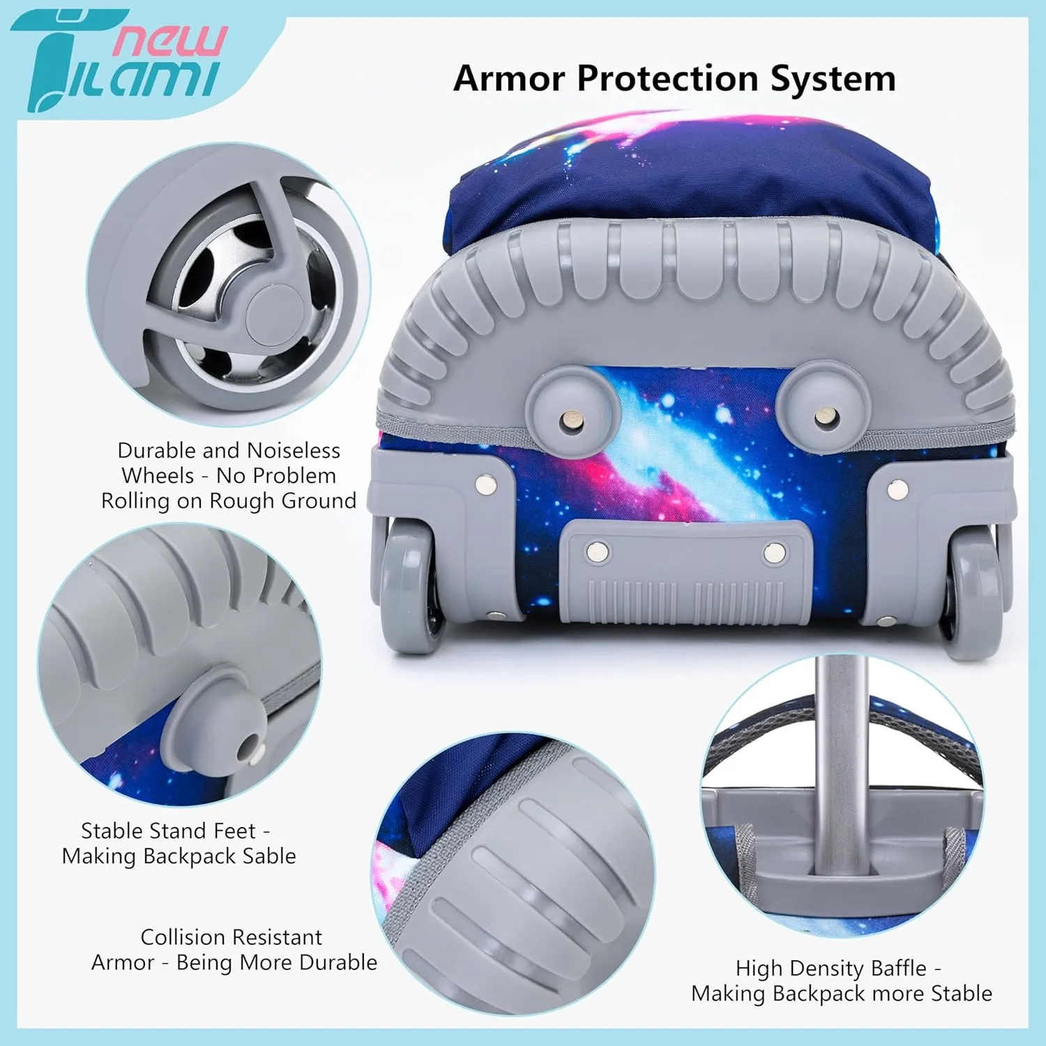 NEW TILAMI Rolling Backpack for Kids 18 Inch Wheeled Laptop Backpack Kids School Travel