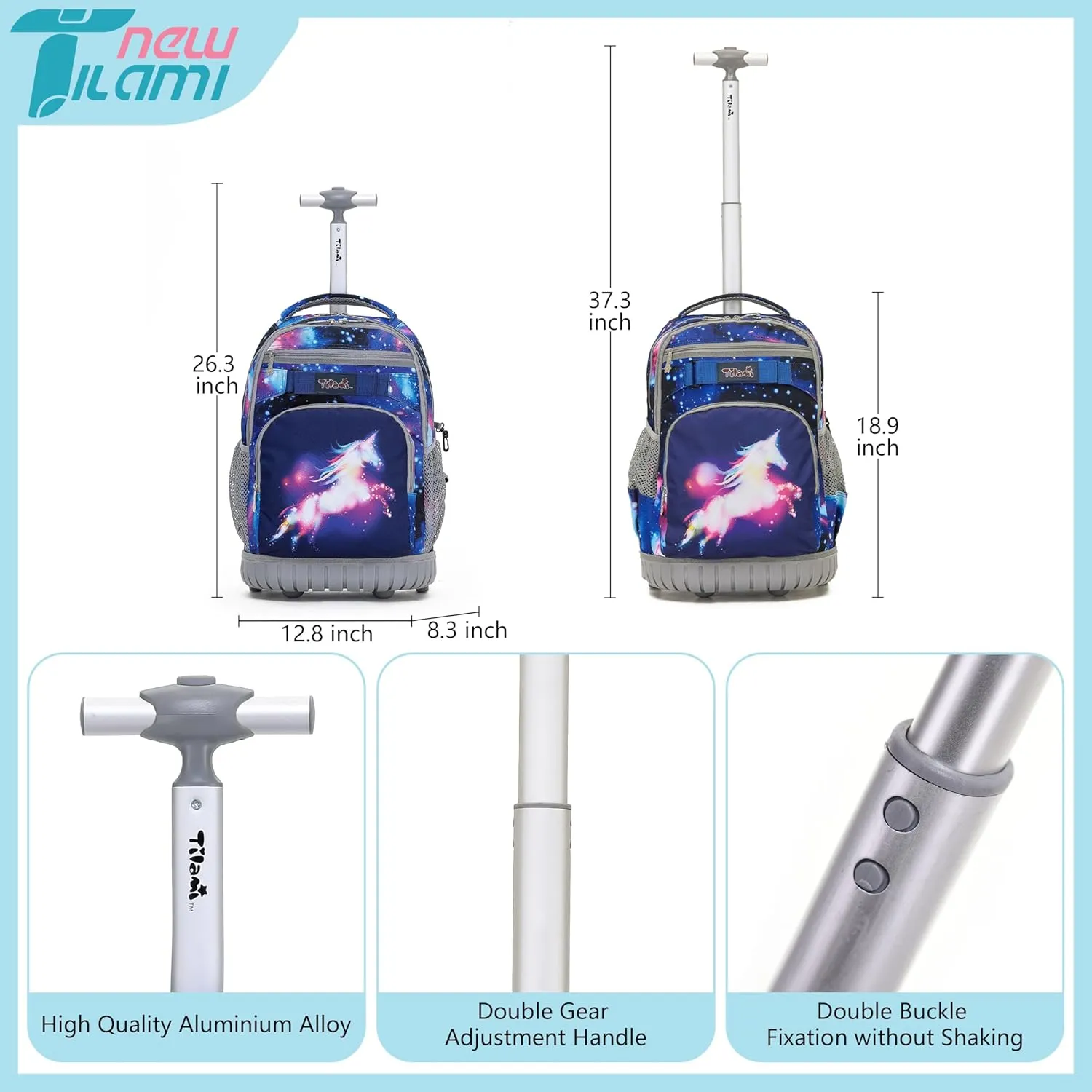 NEW TILAMI Rolling Backpack for Kids 18 Inch Wheeled Laptop Backpack Kids School Travel