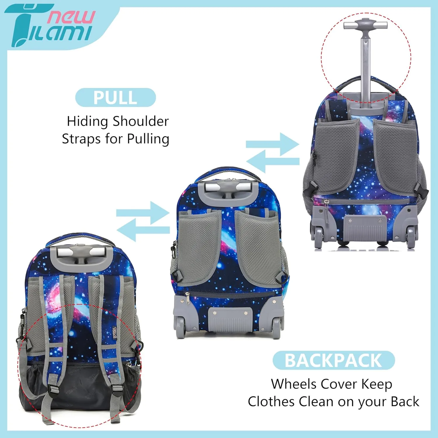 NEW TILAMI Rolling Backpack for Kids 18 Inch Wheeled Laptop Backpack Kids School Travel