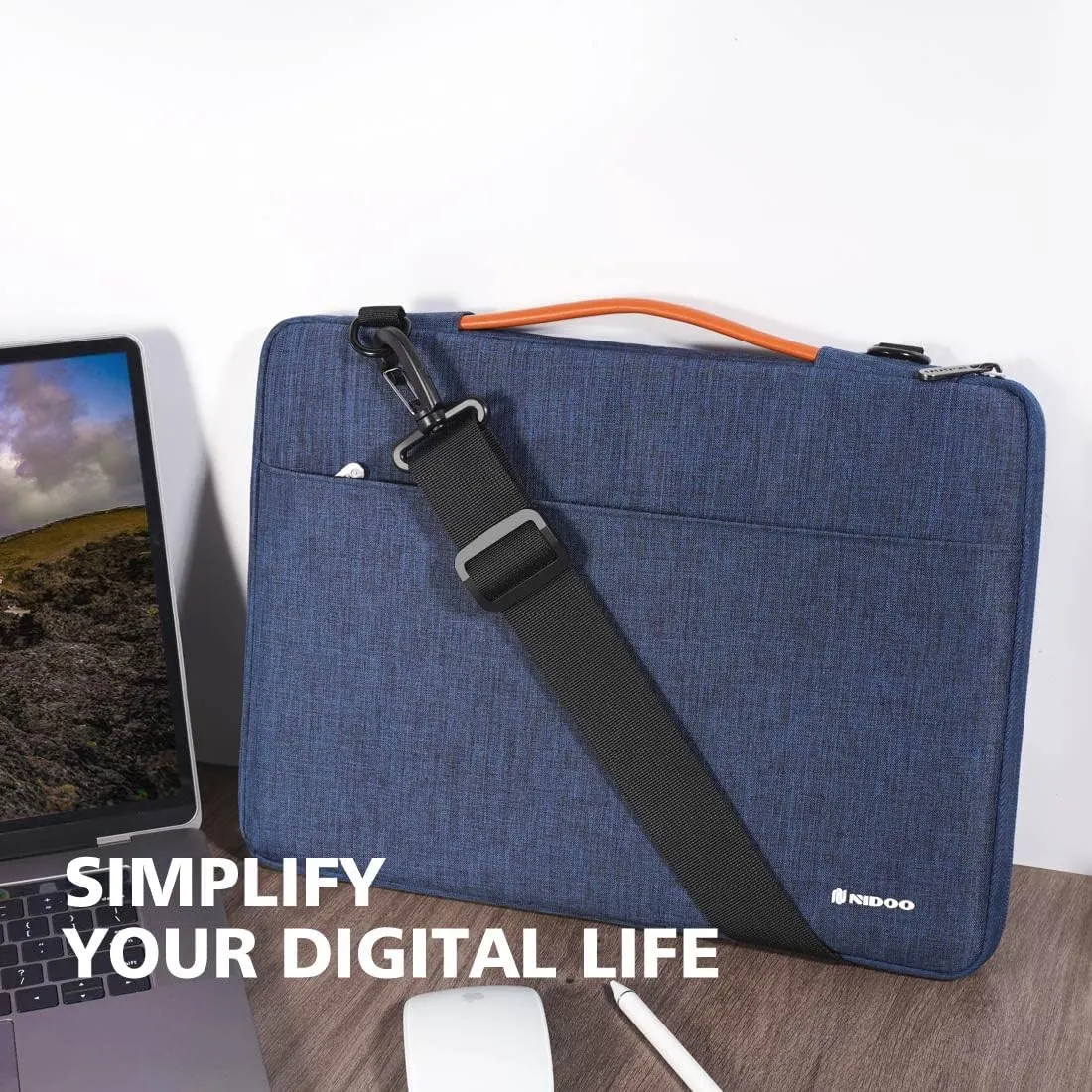 NIDOO Laptop Sleeve Shoulder Bag Case for 13.6" Macbook Air M2 2022/13" Macbook Air / 14" 13 inch MacBook Pro/Surface Pro 7 8 X / 12 inch Acer Chromebook 712/14" ThinkPad X1 Carbon Gen 9, Blue