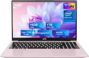 NIMO 15.6 FHD Student Laptop, 16GB RAM, 1TB SSD, Intel Pentium Quad-Core N100(Beat to i3-1115G4, Up to 3.4GHz), 2 Years Warranty, Backlit Keyboard, Fingerprint, Win 11, Rose Gold