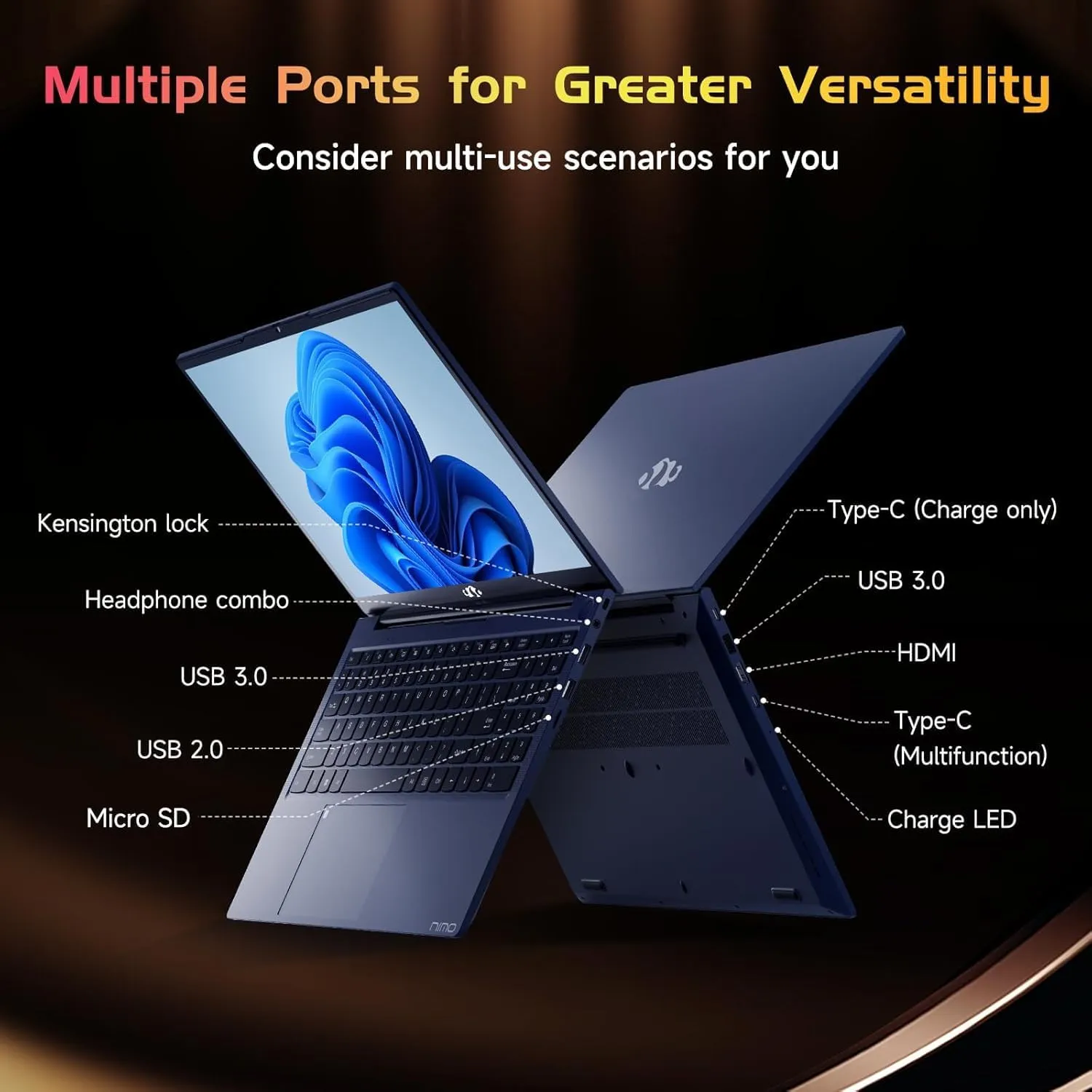 NIMO 15.6 IPS FHD-Laptop, Intel 12th Gen N100 (Beat i3 1115G4 Up to 3.4GHz) 8GB RAM 256GB SSD Laptop-Computer with Backlit Keyboard Fingerprint Type-C 65W Blue (Renewed)