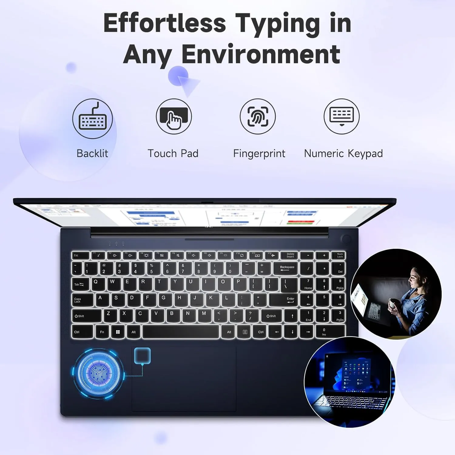 NIMO 15.6 IPS FHD-Laptop, Intel 12th Gen N100 (Beat i3 1115G4 Up to 3.4GHz) 8GB RAM 256GB SSD Laptop-Computer with Backlit Keyboard Fingerprint Type-C 65W Blue (Renewed)