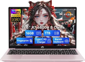 NIMO 15.6" IPS FHD-Gaming-Laptop, 8 Cores AMD Ryzen 7 6800H 16GB DDR5 RAM 1TB SSD (Beat Intel i7-12700H, Up to 4.7GHz) AMD Radeon 680M GPU-Computer with 100W Type-C Backlit Keyboard, Fingerprint