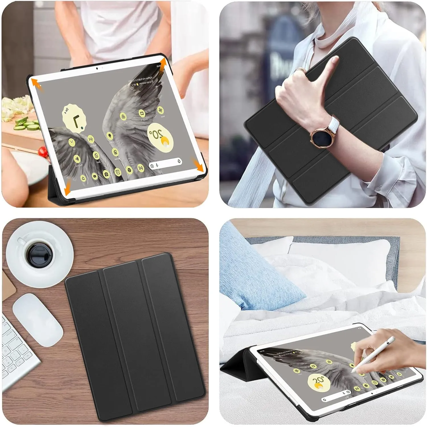 NINKI Google Pixel Tablet Case - Leather, Shockproof Hard PC   PU Leather Back Shell, Lightweight Cover with Stand for Pixel Tablet 2023 - Black