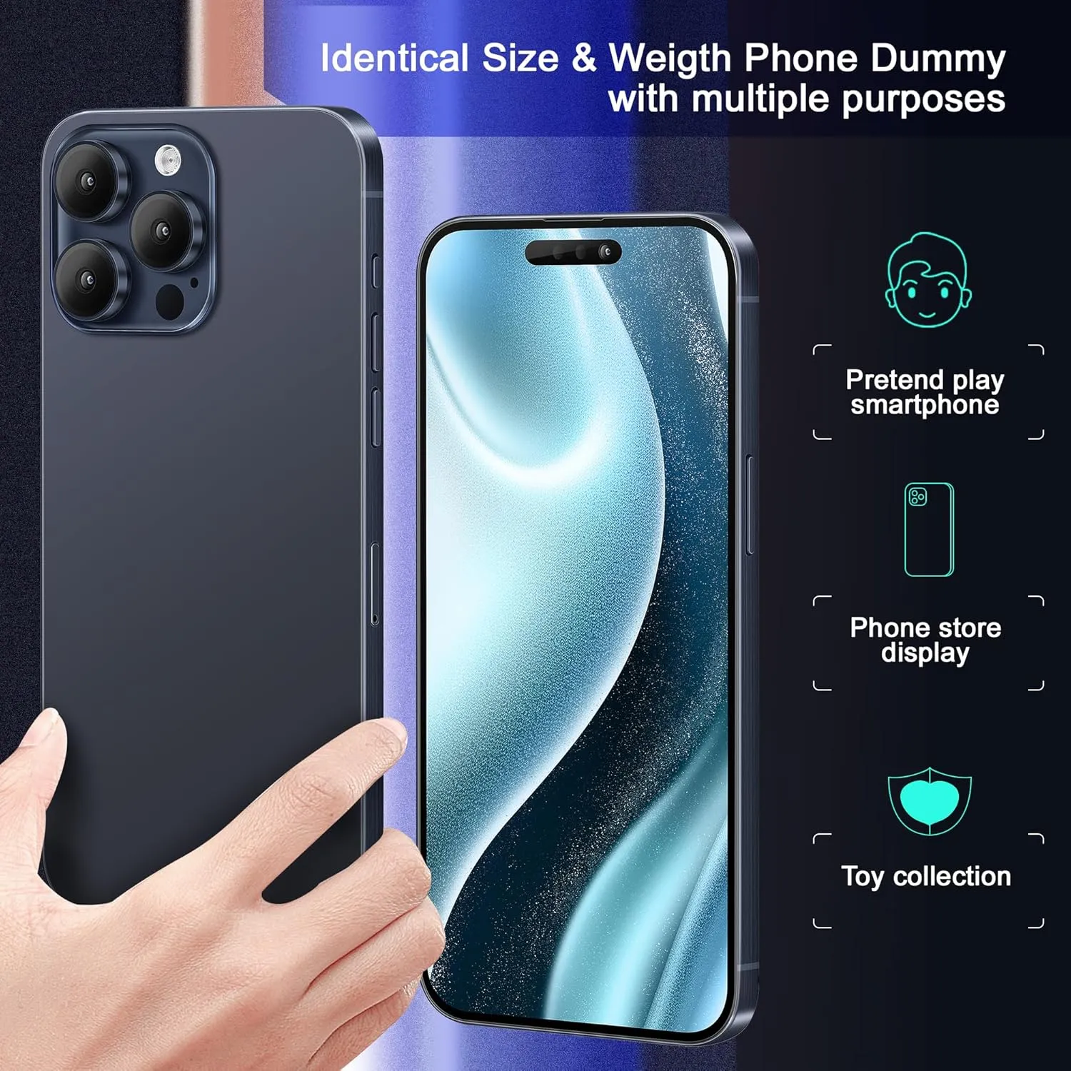 Non-Working Replica Realistic Pretend Play Phones Dummy Display Phone Model for Phone 15 Pro max Fake Model Phone Baby Cell Phone Toy (for 15 Promax White Blackscreen)