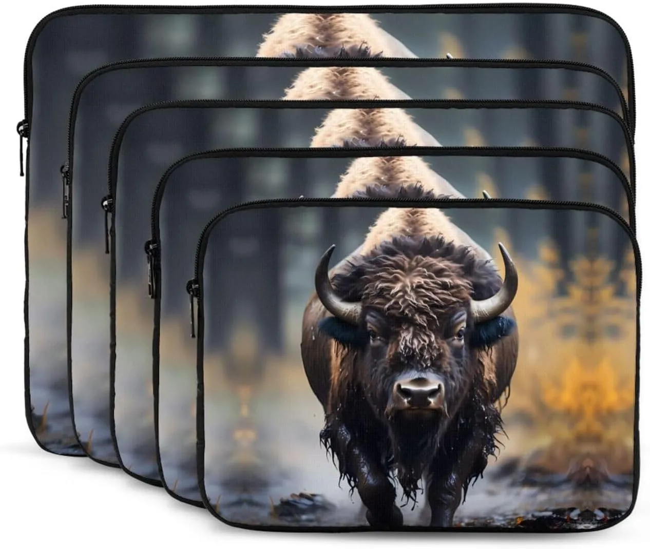 North American Bison Prints Shockproof Portable Laptop Sleeve Bag 17 inch for Men and Women Business Travel, Office Daily Use