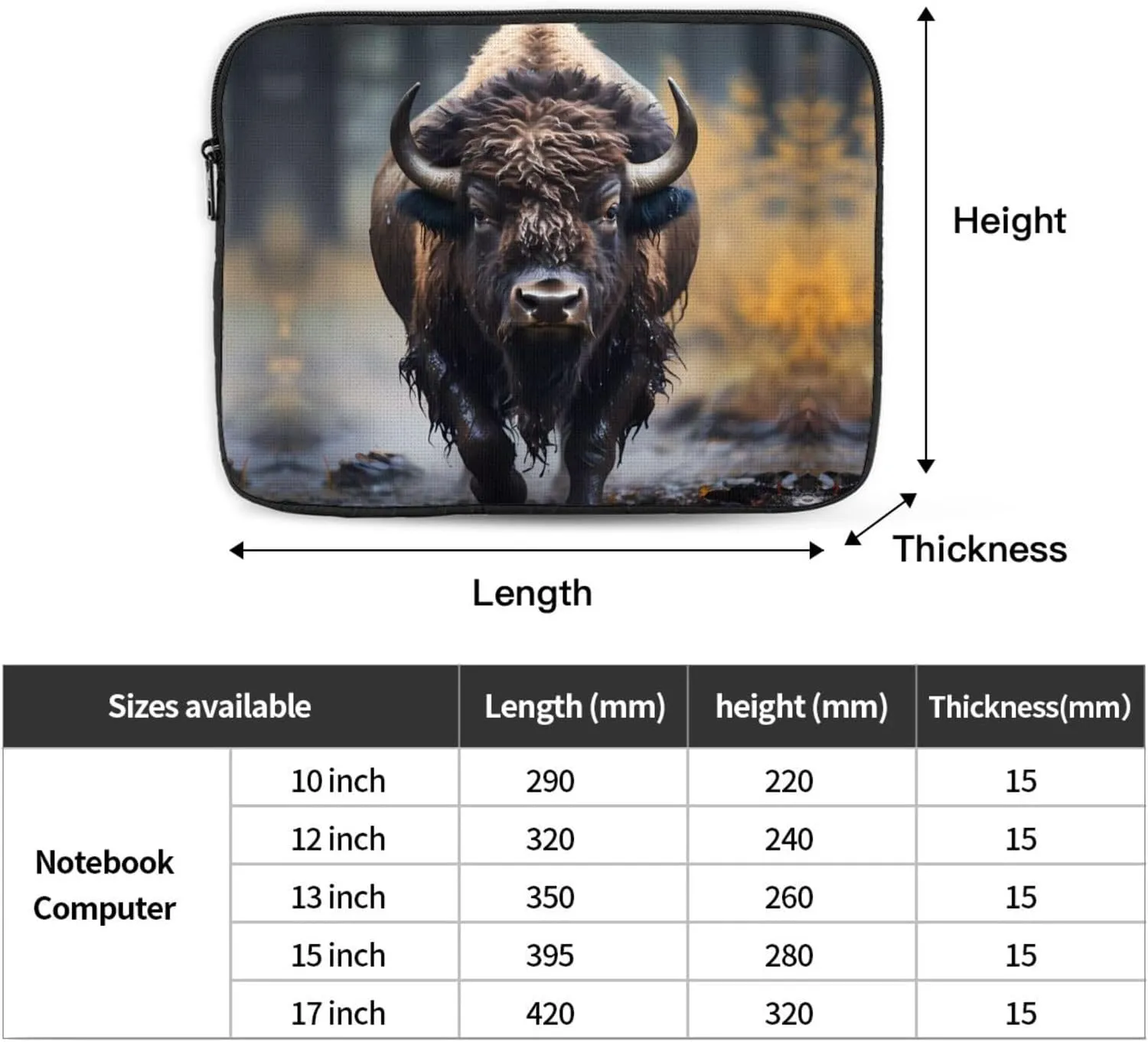 North American Bison Prints Shockproof Portable Laptop Sleeve Bag 17 inch for Men and Women Business Travel, Office Daily Use
