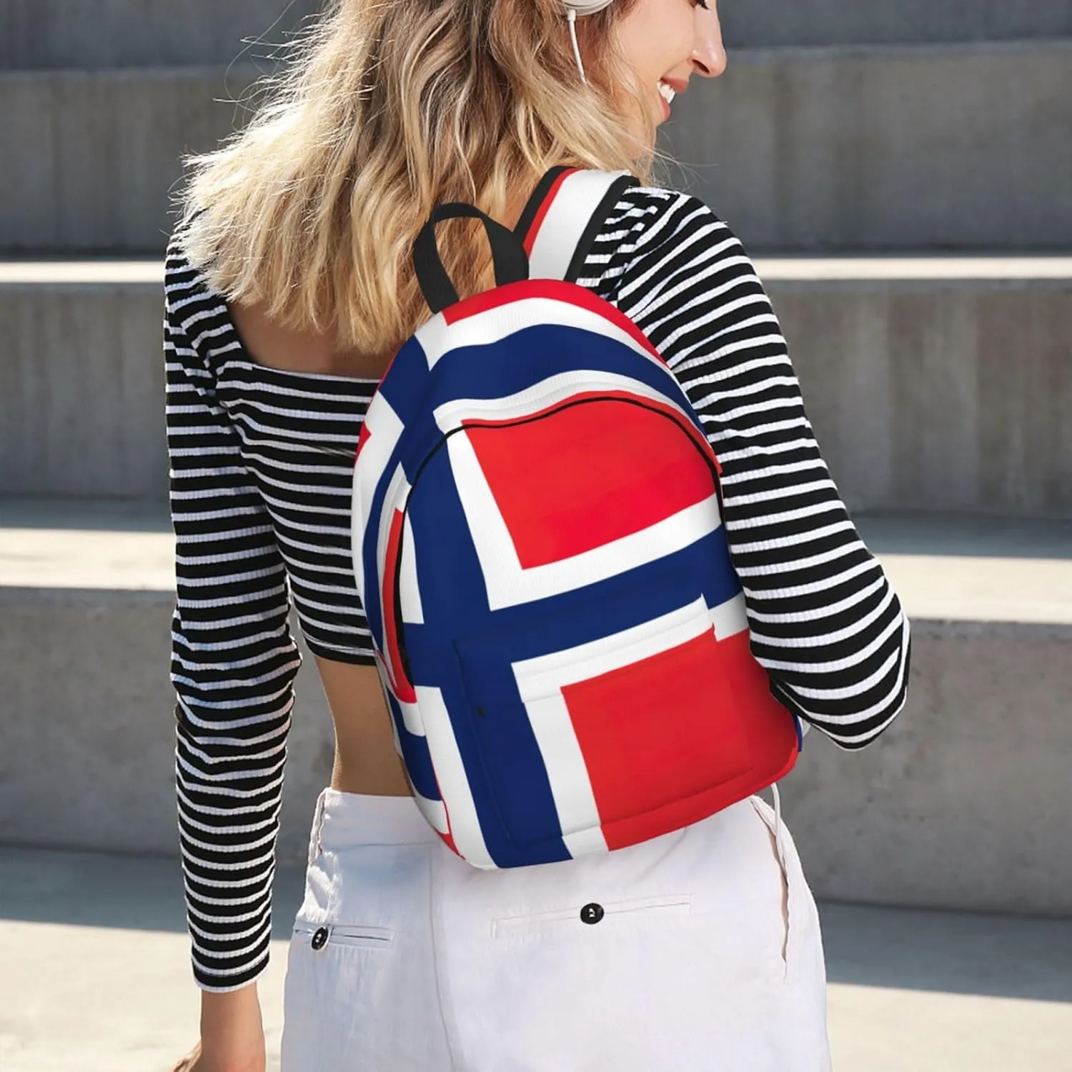 Norwegian Flag Print Canvas Backpack,For Laptops Up To 17in,Stylish And Lightweight With Adjustable Straps