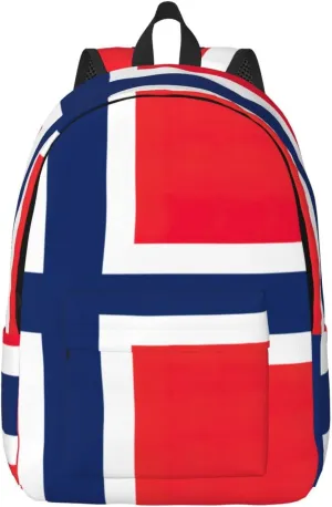 Norwegian Flag Print Canvas Backpack,For Laptops Up To 17in,Stylish And Lightweight With Adjustable Straps