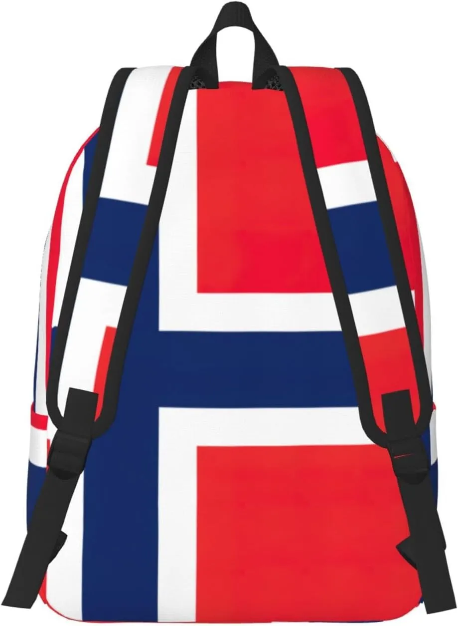 Norwegian Flag Print Canvas Backpack,For Laptops Up To 17in,Stylish And Lightweight With Adjustable Straps