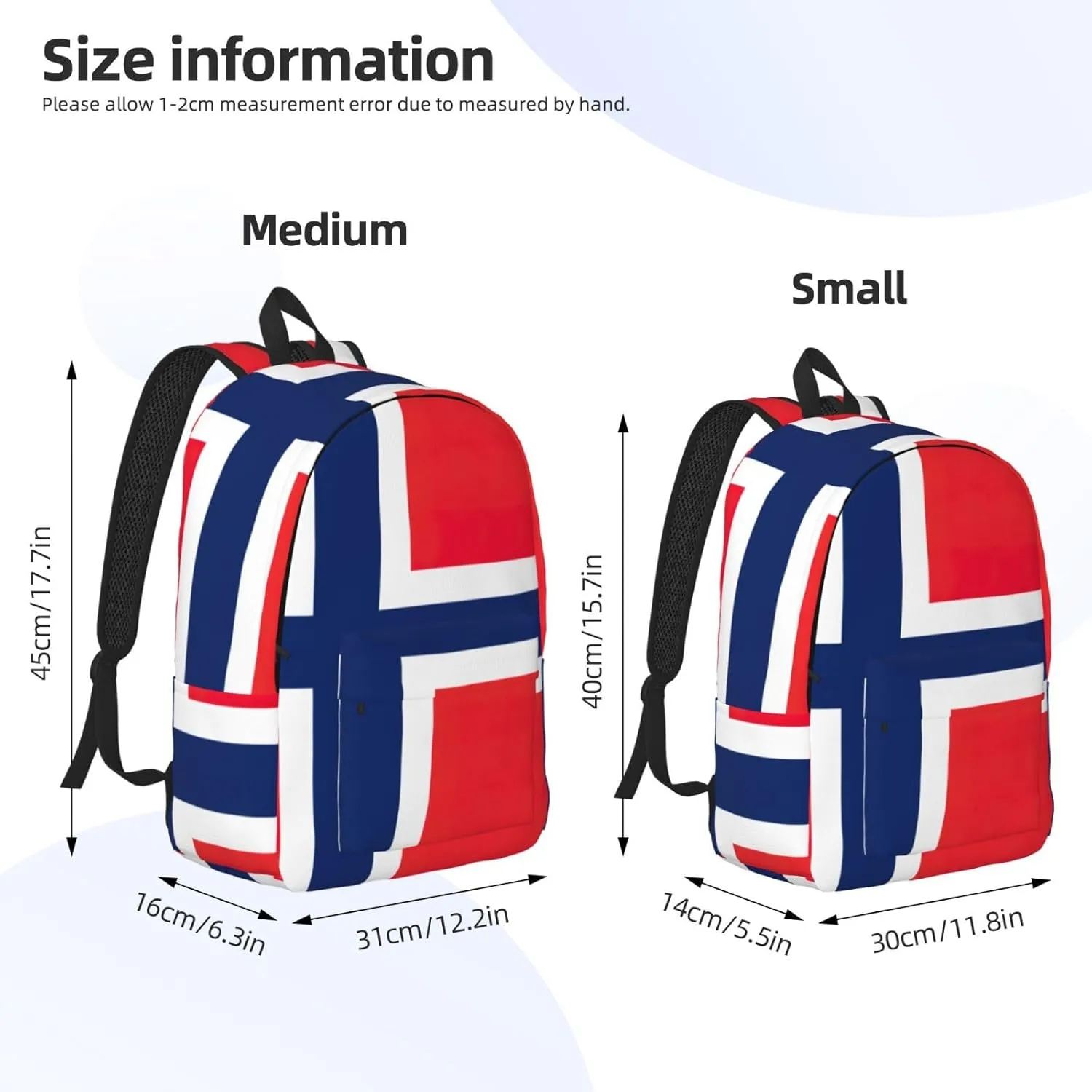 Norwegian Flag Print Canvas Backpack,For Laptops Up To 17in,Stylish And Lightweight With Adjustable Straps