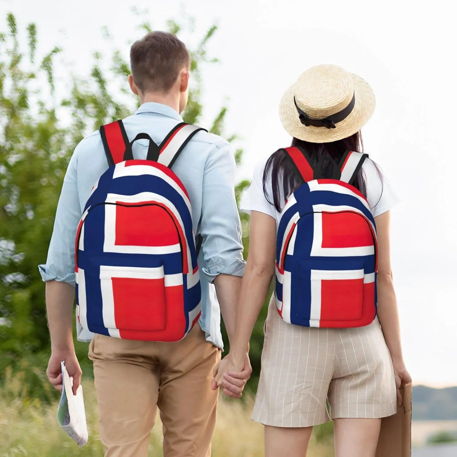 Norwegian Flag Print Canvas Backpack,For Laptops Up To 17in,Stylish And Lightweight With Adjustable Straps