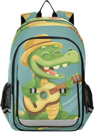 ODAWA Cartoon Crocodile Playing Guitar Laptop Bags Book Bag Laptop Backpacks for College