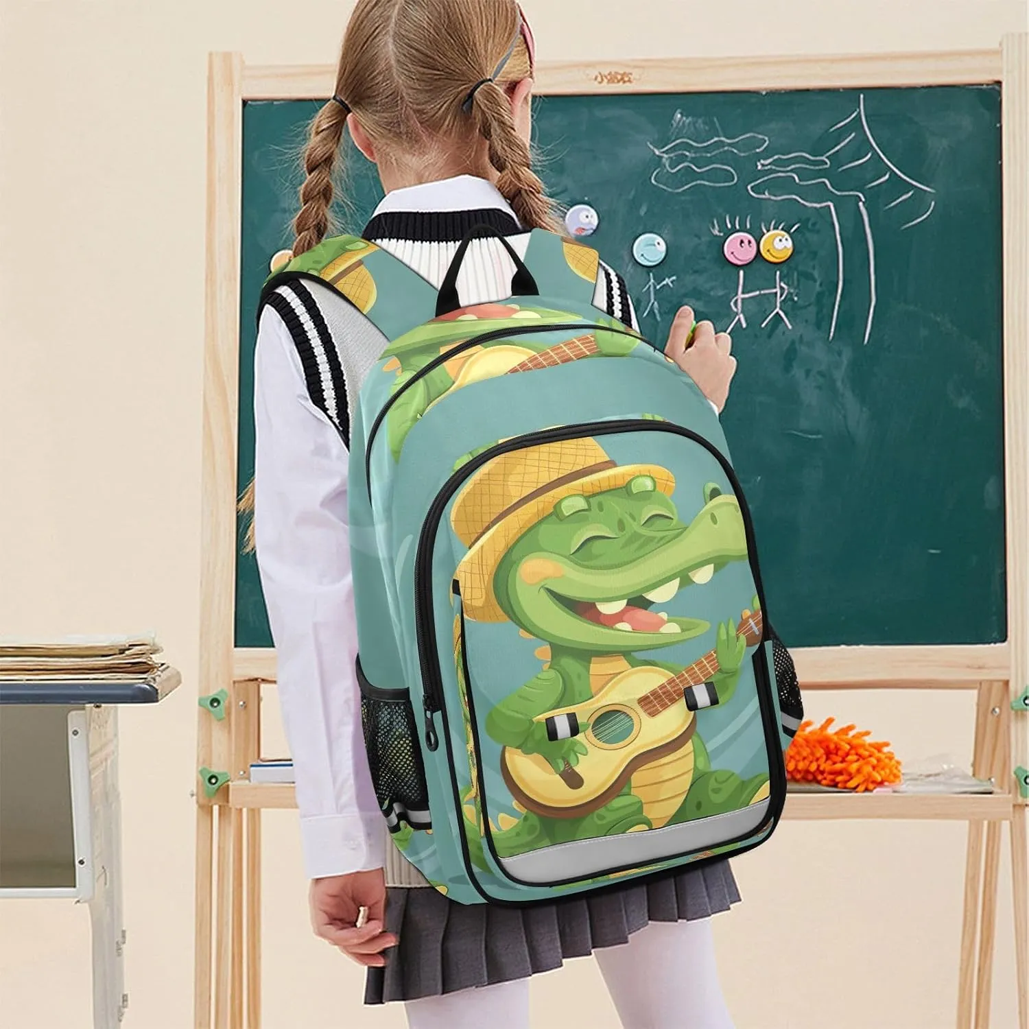 ODAWA Cartoon Crocodile Playing Guitar Laptop Bags Book Bag Laptop Backpacks for College