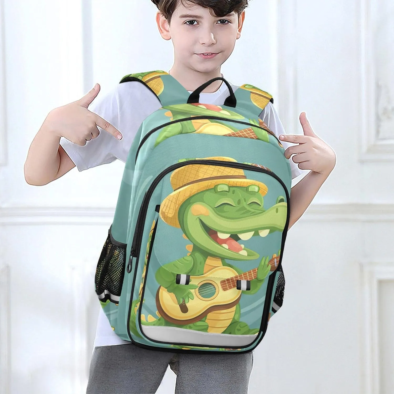 ODAWA Cartoon Crocodile Playing Guitar Laptop Bags Book Bag Laptop Backpacks for College