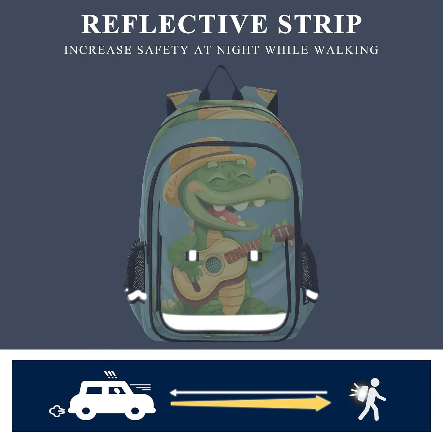ODAWA Cartoon Crocodile Playing Guitar Laptop Bags Book Bag Laptop Backpacks for College