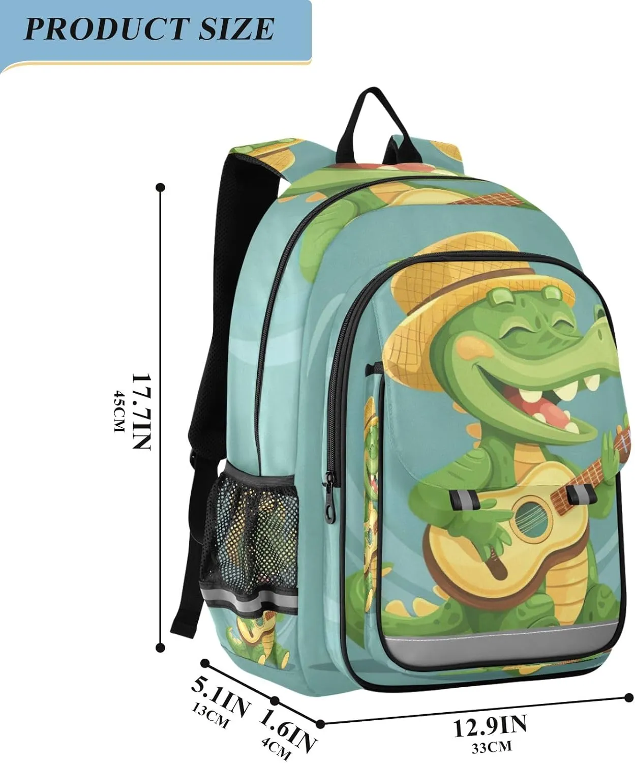 ODAWA Cartoon Crocodile Playing Guitar Laptop Bags Book Bag Laptop Backpacks for College