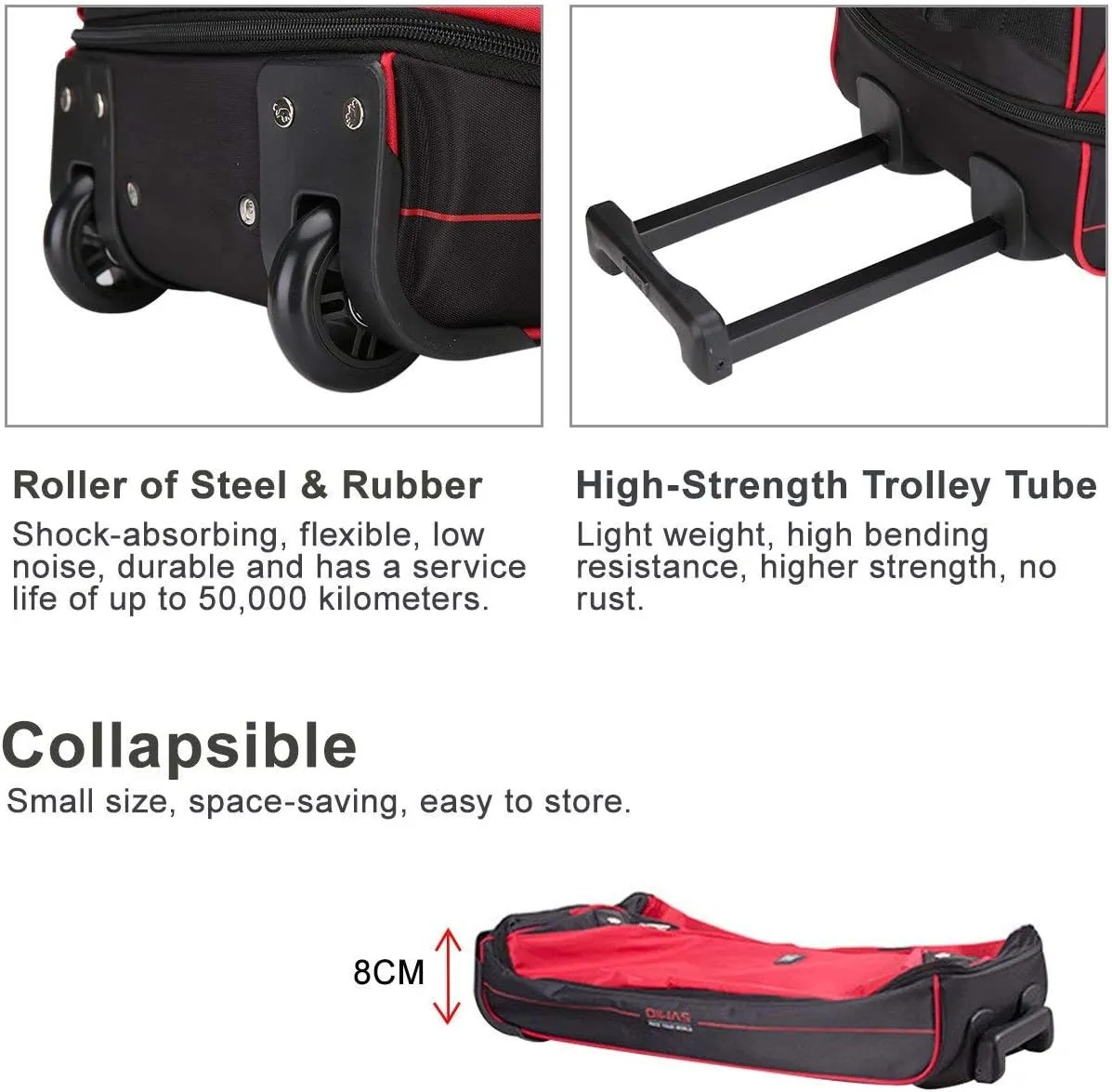 OIWAS Small Rolling Duffle Bag with Wheels Travel 22 inch Carry On Luggage Tote Unisex-Adult Short Term Trips Expandable 50L to 60L