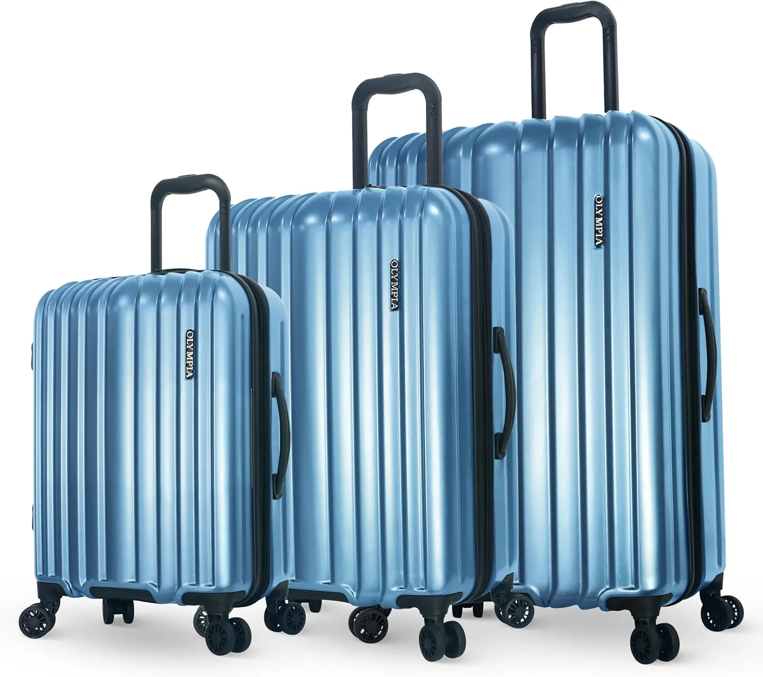 Olympia U.S.A. Shadow 3-Piece Luggage Set (21", 25", 29") – Expandable Hardside Suitcases with Double-Spinner Wheels, Telescoping Handle, Utility Hook & Hidden Laptop Compartment (Elemental Blue)