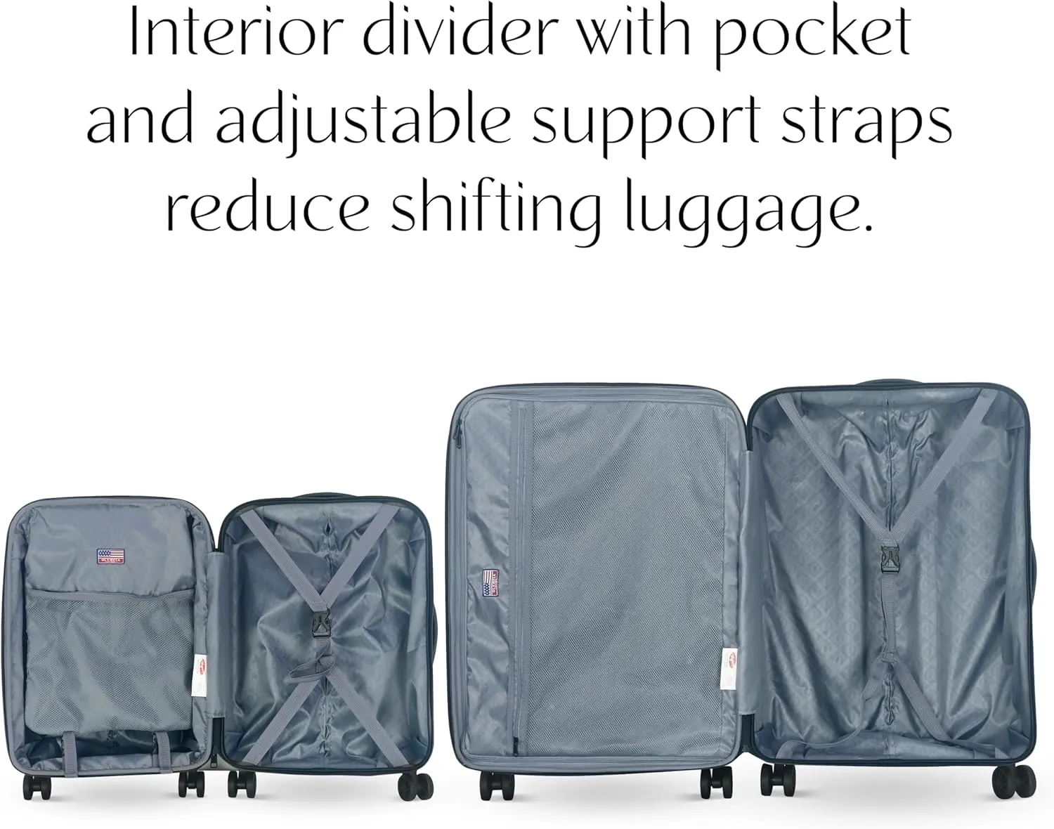 Olympia U.S.A. Shadow 3-Piece Luggage Set (21", 25", 29") – Expandable Hardside Suitcases with Double-Spinner Wheels, Telescoping Handle, Utility Hook & Hidden Laptop Compartment (Elemental Blue)