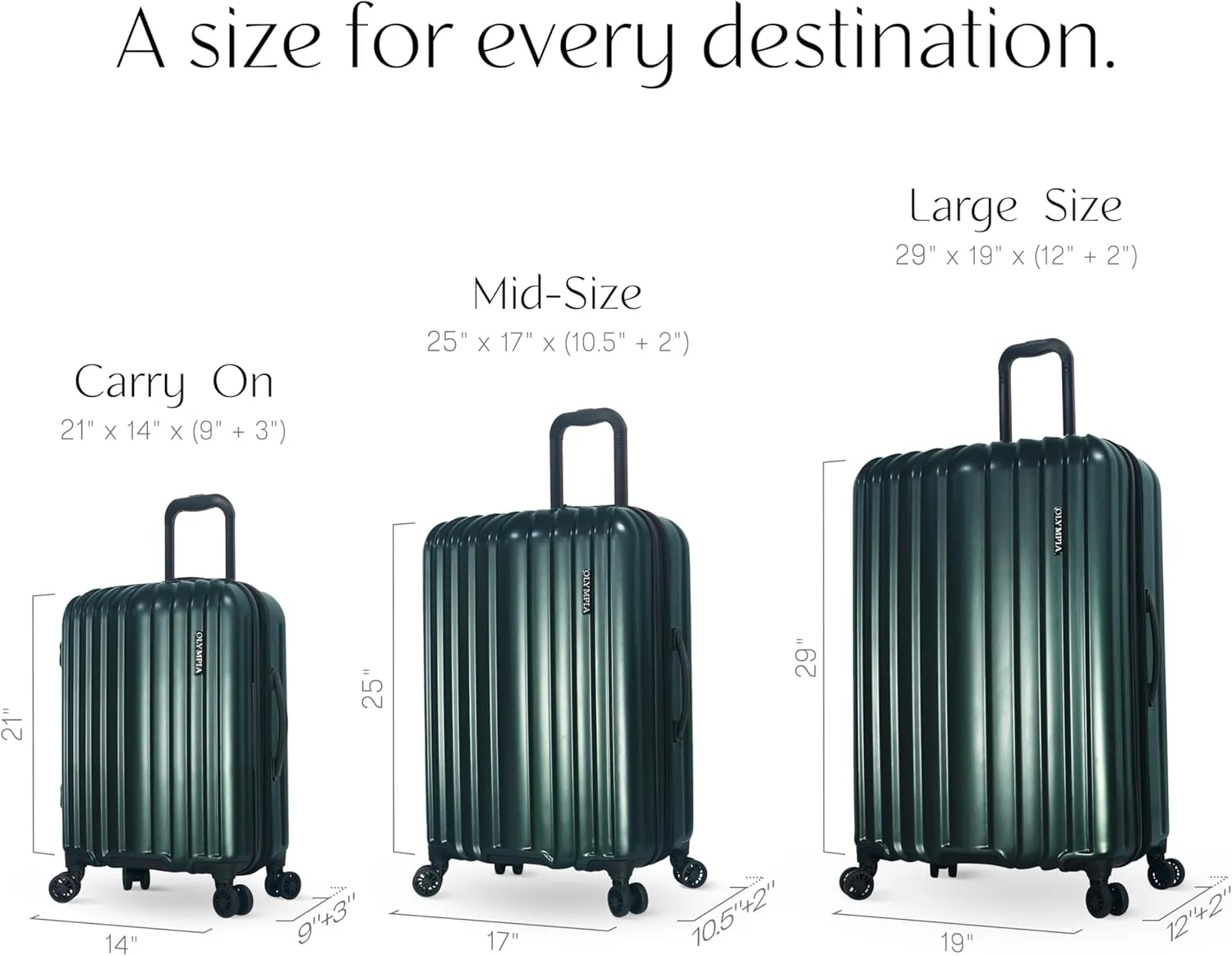 Olympia U.S.A. Shadow 3-Piece Luggage Set (21", 25", 29") – Expandable Hardside Suitcases with Double-Spinner Wheels, Telescoping Handle, Utility Hook & Hidden Laptop Compartment (Forest Night)