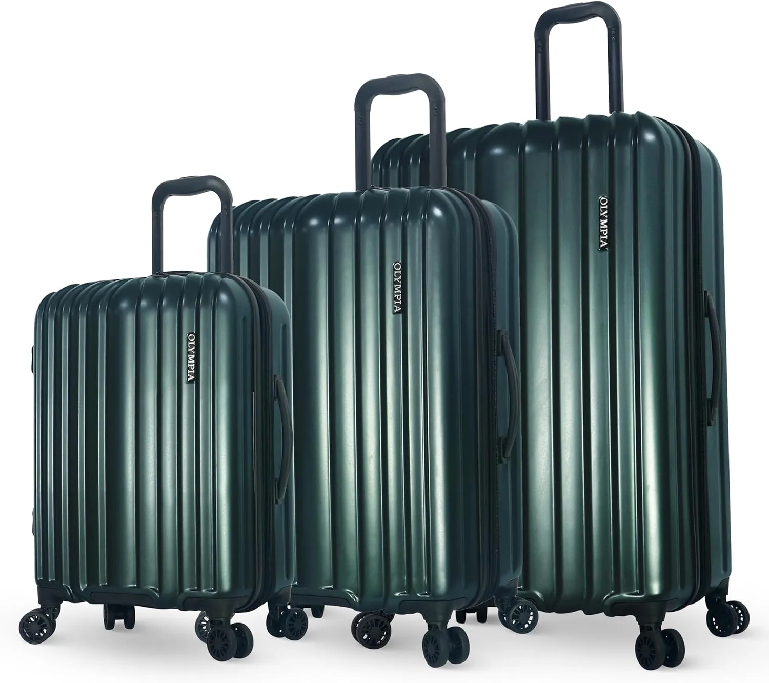 Olympia U.S.A. Shadow 3-Piece Luggage Set (21", 25", 29") – Expandable Hardside Suitcases with Double-Spinner Wheels, Telescoping Handle, Utility Hook & Hidden Laptop Compartment (Forest Night)