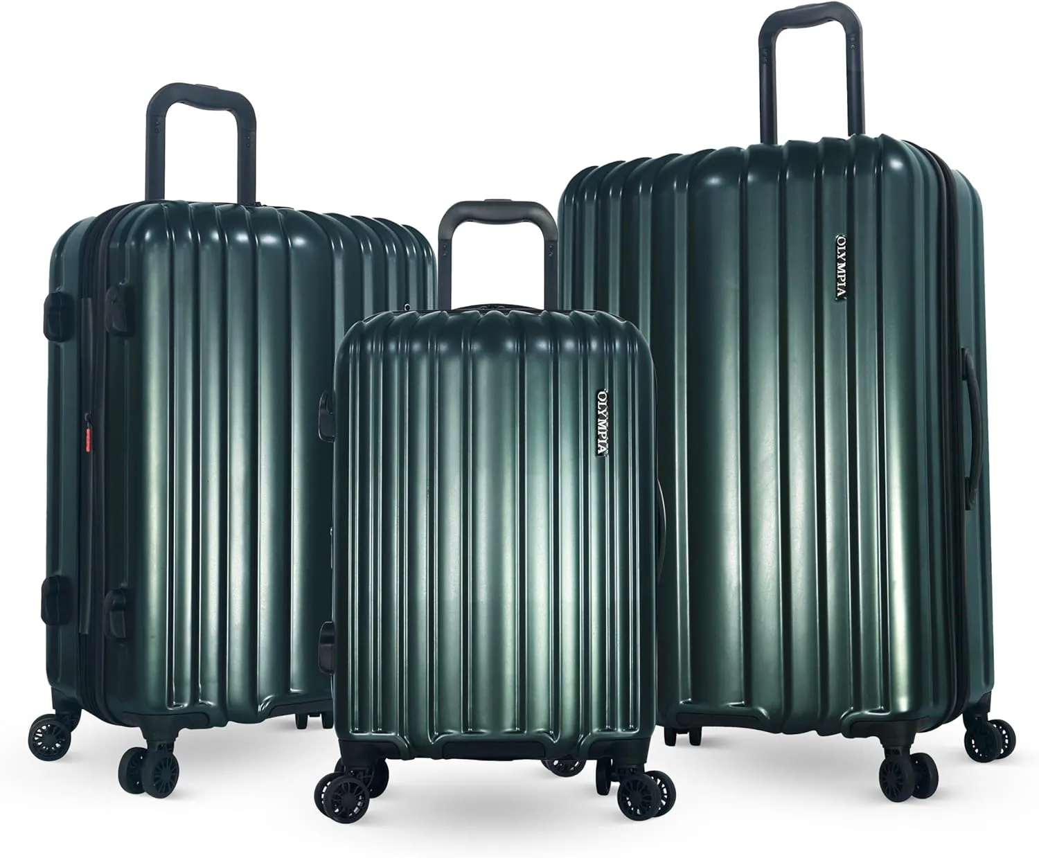 Olympia U.S.A. Shadow 3-Piece Luggage Set (21", 25", 29") – Expandable Hardside Suitcases with Double-Spinner Wheels, Telescoping Handle, Utility Hook & Hidden Laptop Compartment (Forest Night)