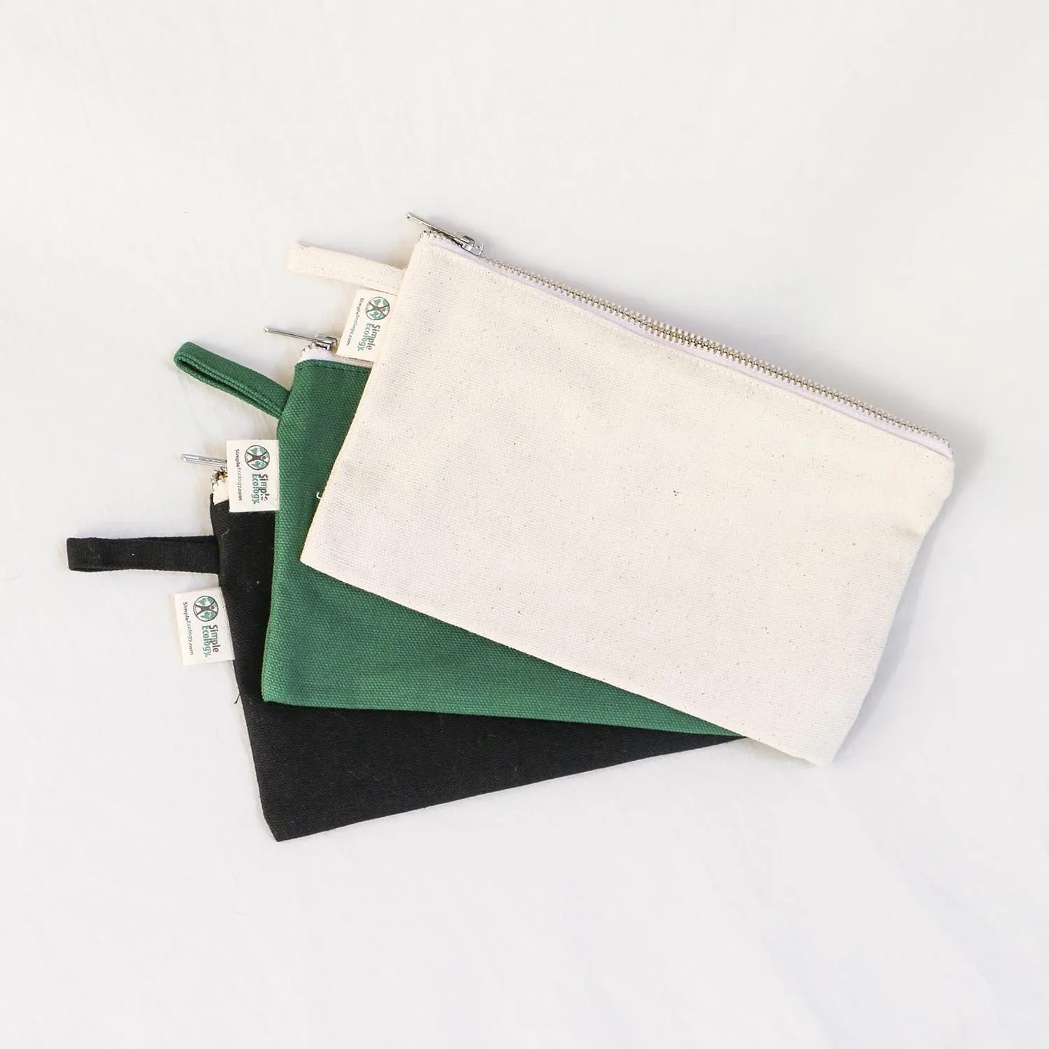 Organic Cotton Canvas Zipper Toiletry, Cosmetic, Travel, Pencil Pouch - Black