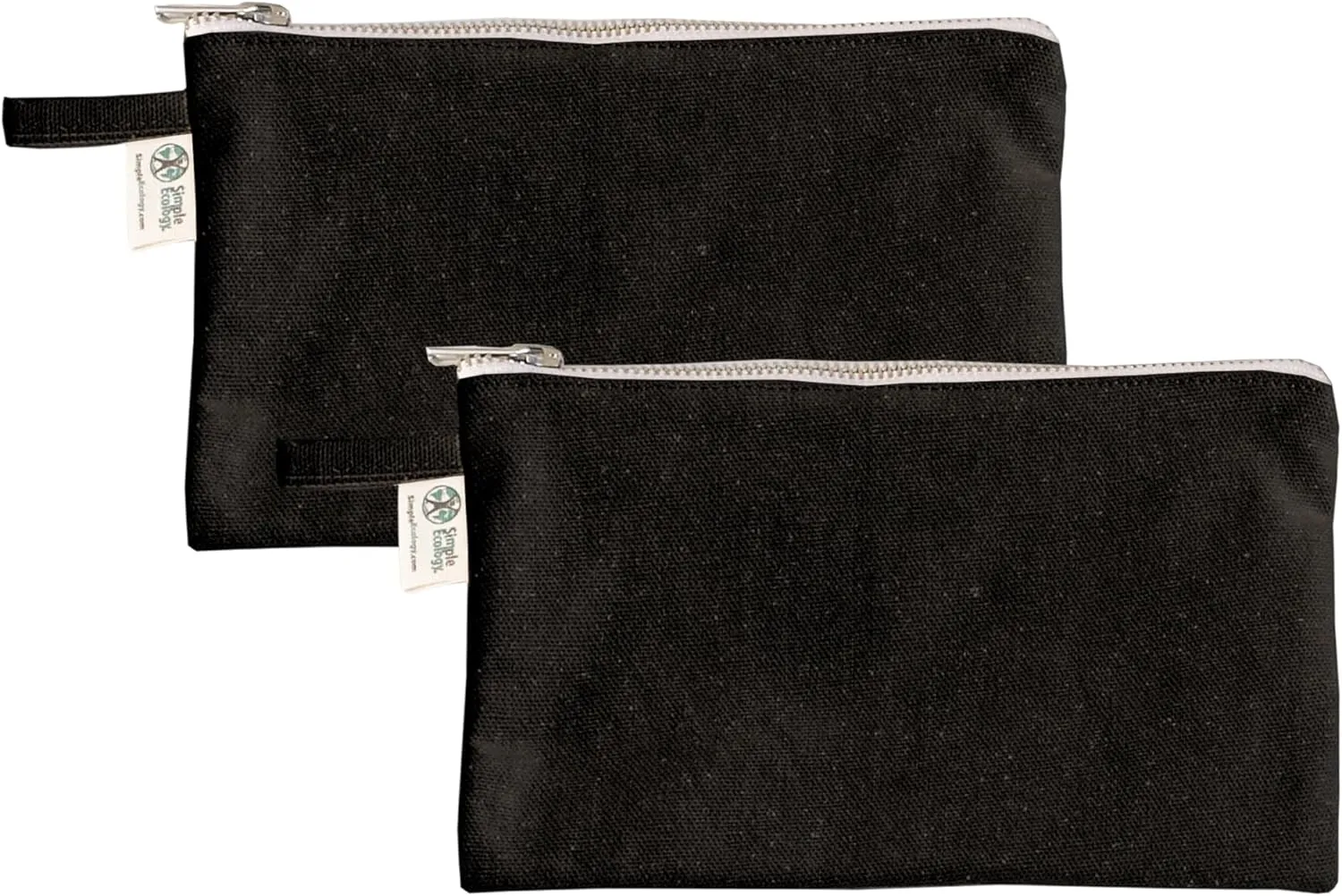 Organic Cotton Canvas Zipper Toiletry, Cosmetic, Travel, Pencil Pouch - Black