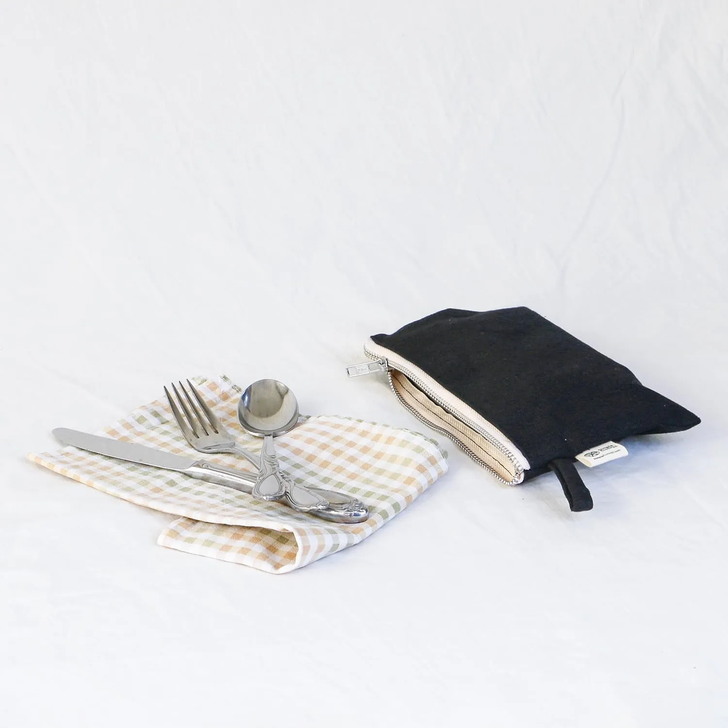 Organic Cotton Canvas Zipper Toiletry, Cosmetic, Travel, Pencil Pouch - Black