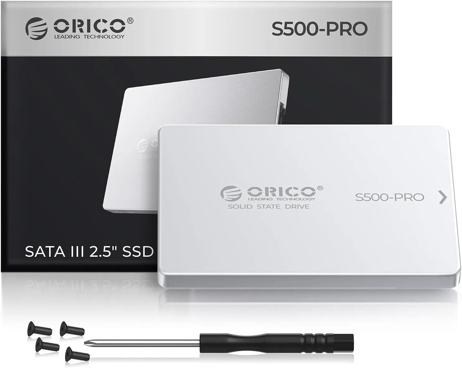 ORICO 256GB SATA SSD 2.5" Internal Solid State Drive, up to 450MB/s, 3D NAND SATA III SSD with Aluminum Shell, for Desktop Laptop PS4 NAS DIY External Drive - S500PRO