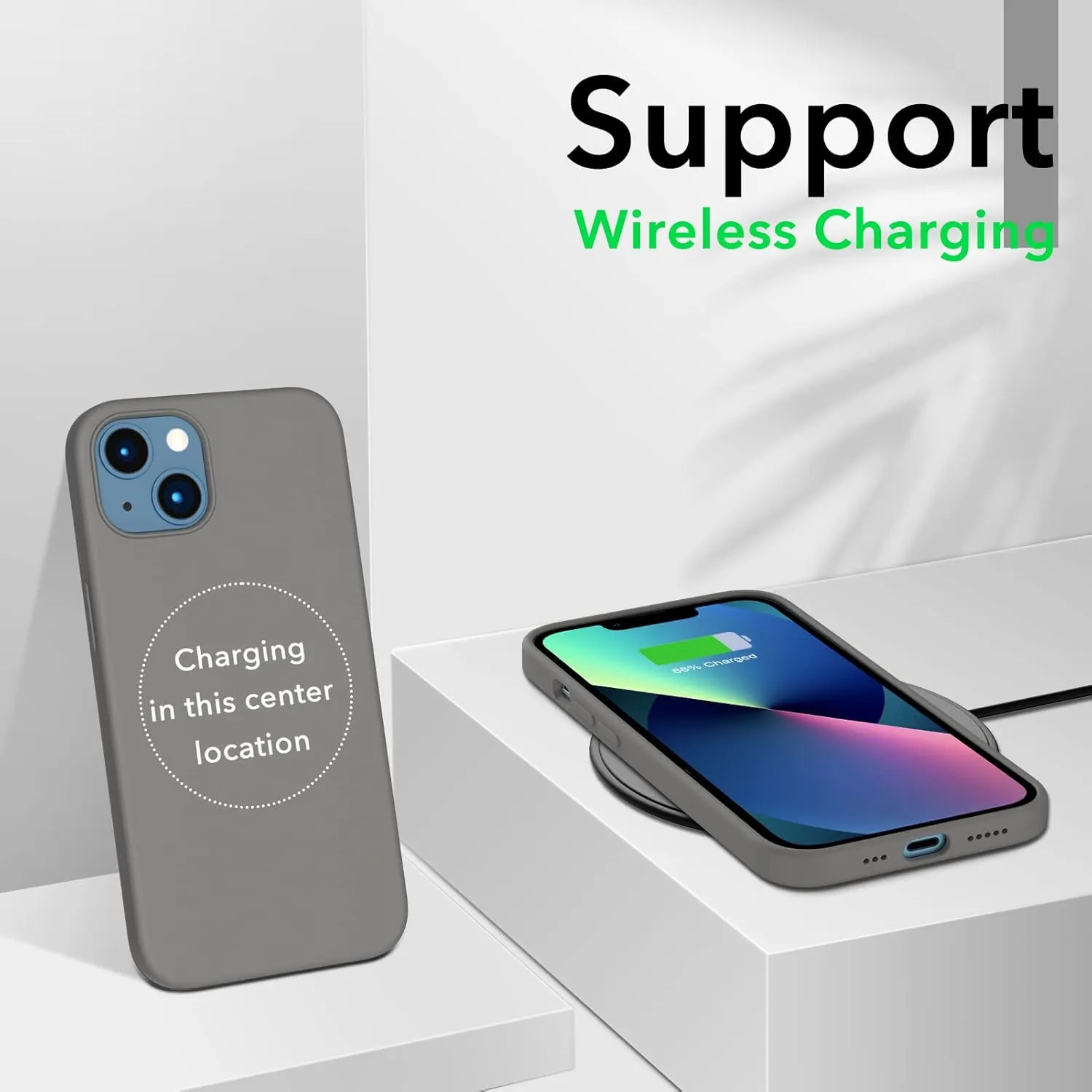 ORNARTO Compatible with iPhone 13 Case 6.1, Slim Liquid Silicone 3 Layers Full Covered Soft Gel Rubber Case Cover 6.1 inch-Cold Gray