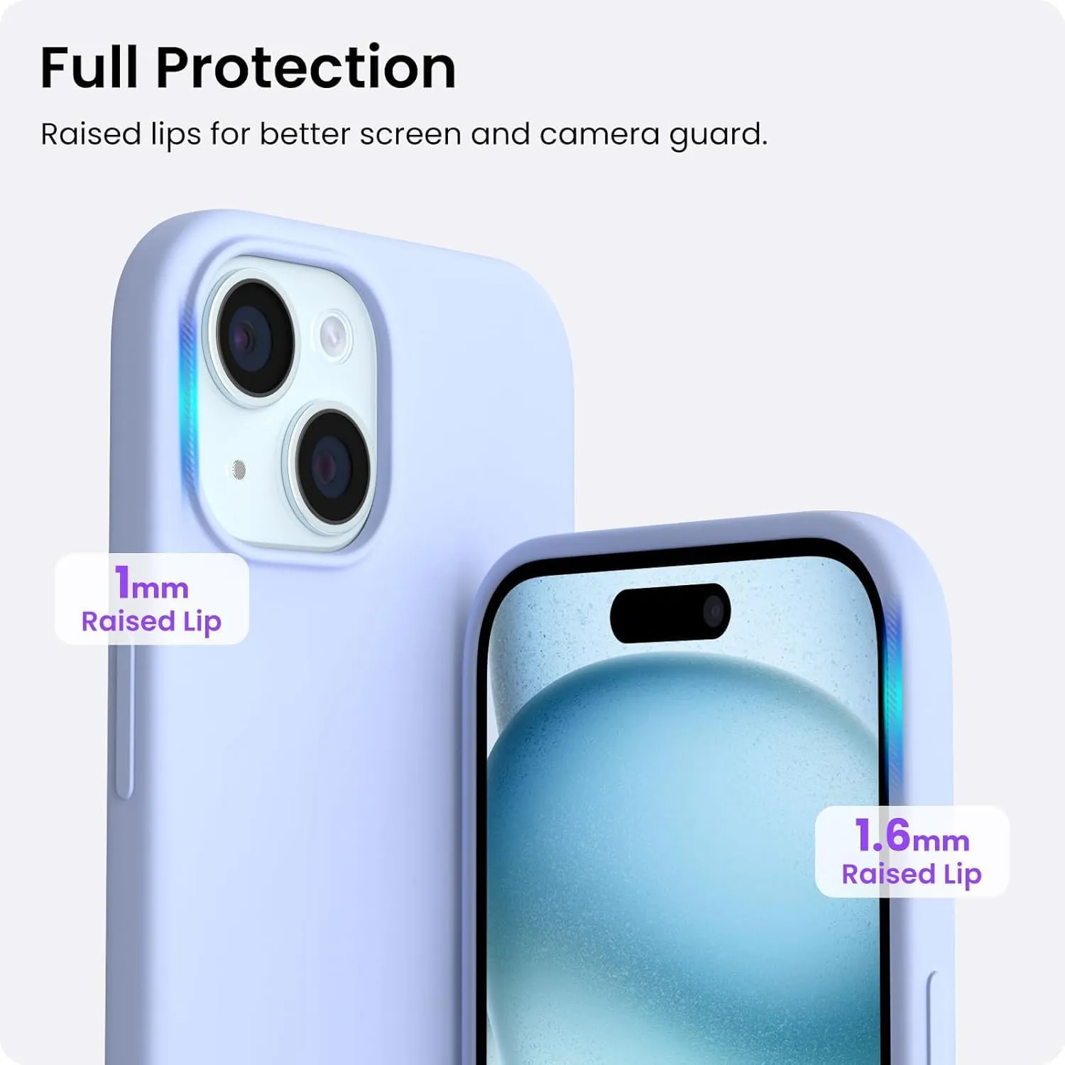 ORNARTO Compatible with iPhone 15 Case 6.1, Slim Liquid Silicone 3 Layers Full Covered Soft Gel Rubber Phone Case, Anti-Scratch Shockproof Protective Cover 6.1 Inch, Baby Blue