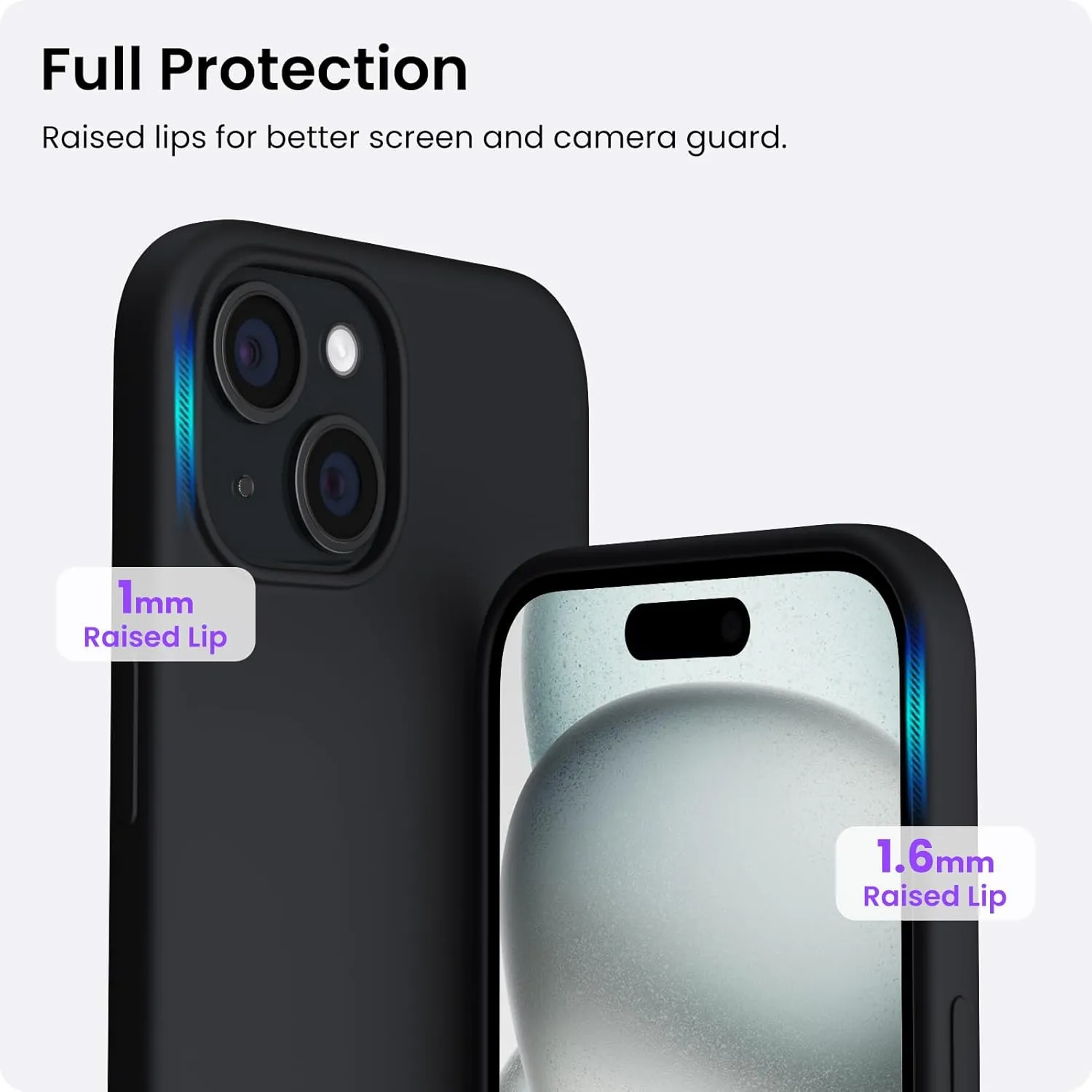 ORNARTO Compatible with iPhone 15 Case 6.1, Slim Liquid Silicone 3 Layers Full Covered Soft Gel Rubber Phone Case, Anti-Scratch Shockproof Protective Cover 6.1 Inch, Black