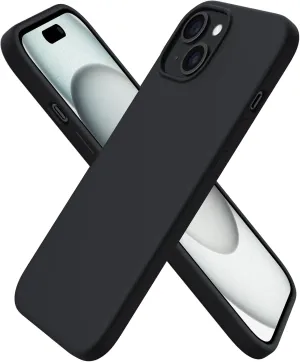 ORNARTO Compatible with iPhone 15 Case 6.1, Slim Liquid Silicone 3 Layers Full Covered Soft Gel Rubber Phone Case, Anti-Scratch Shockproof Protective Cover 6.1 Inch, Black