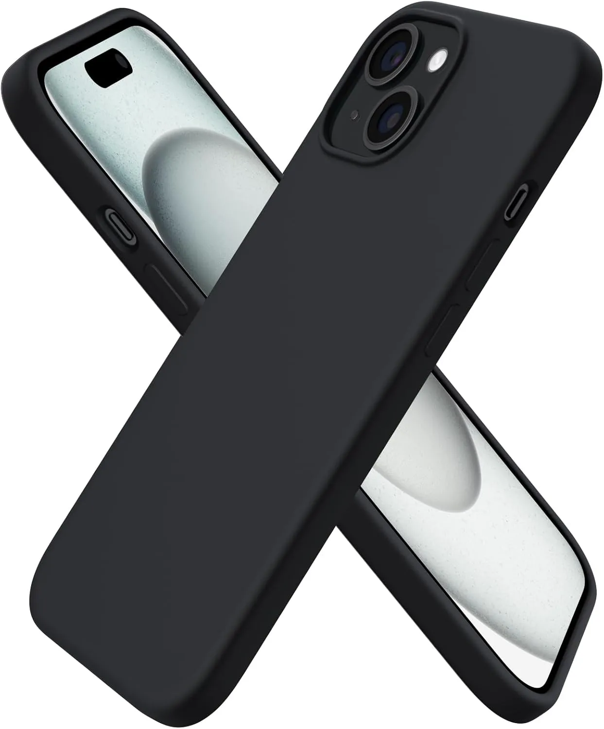 ORNARTO Compatible with iPhone 15 Case 6.1, Slim Liquid Silicone 3 Layers Full Covered Soft Gel Rubber Phone Case, Anti-Scratch Shockproof Protective Cover 6.1 Inch, Black