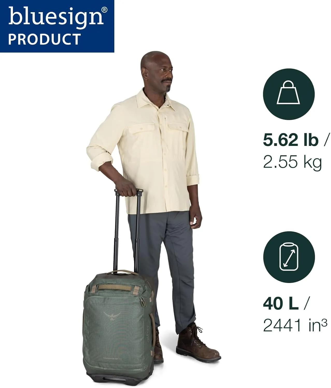 Osprey Transporter 40L Wheeled Travel Duffel Bag, Pine Leaf