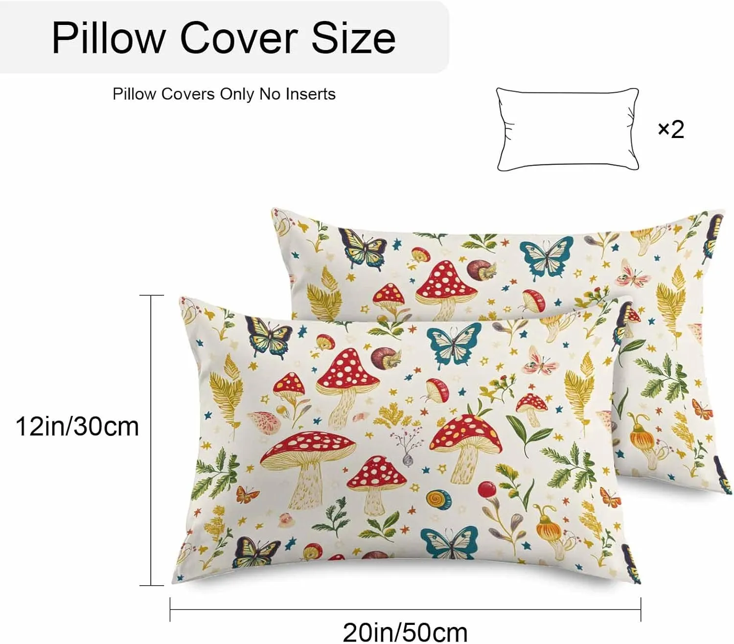 Outdoor Pillow Covers Waterproof Pillow Cases Protector Village Farm Mushroom Pillowcase Pack of 2 Country Leaf Butterfly Throw Cushion Case for Pation Furniture,Couch,Living Room Sofa,20X12IN