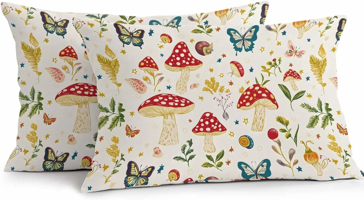 Outdoor Pillow Covers Waterproof Pillow Cases Protector Village Farm Mushroom Pillowcase Pack of 2 Country Leaf Butterfly Throw Cushion Case for Pation Furniture,Couch,Living Room Sofa,20X12IN