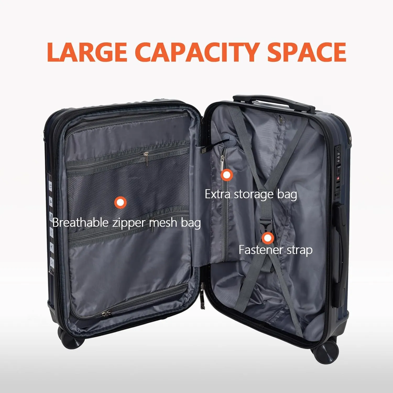 OUZZO Luggage,Carry-on Luggage With Wheels and Corner Protectors,Hardshell Suitcase,Expandable Medium Luggae,Luggage Locks TSA Approved,24-inch Suitcase With USB Port, Black