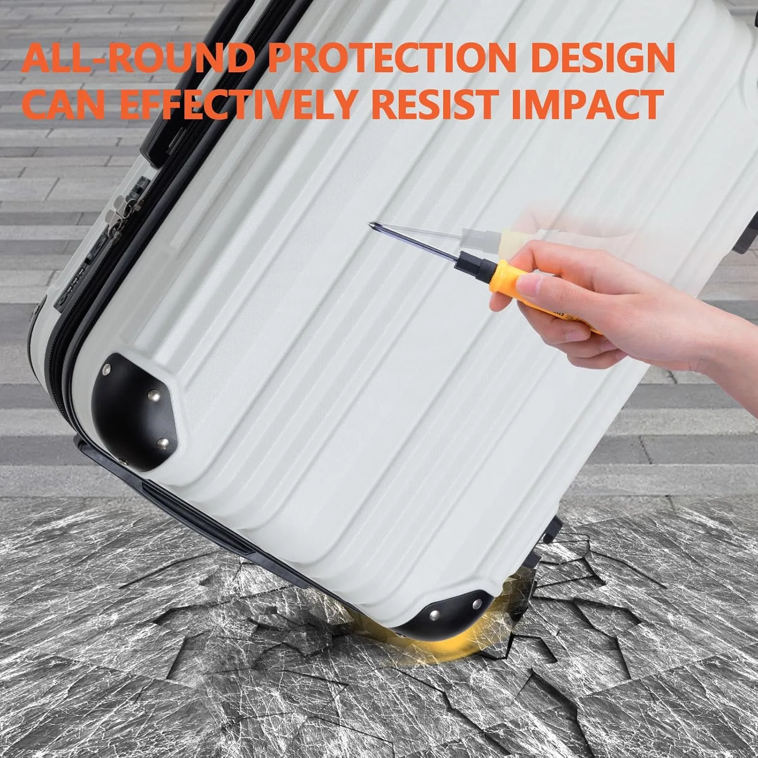 OUZZO Luggage,Carry-on Luggage With Wheels and Corner Protectors,Hardshell Suitcase,Expandable Medium Luggae,Luggage Locks TSA Approved,24-inch Suitcase With USB Port, White